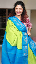 Load image into Gallery viewer, Madurai Sungudi Cotton Saree - Parrot Green and Blue
