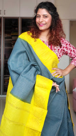 Load image into Gallery viewer, Madurai Sungudi Cotton Saree - Grey and Yellow
