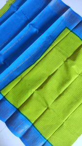 Madurai Sungudi Cotton Saree - Parrot Green and Blue