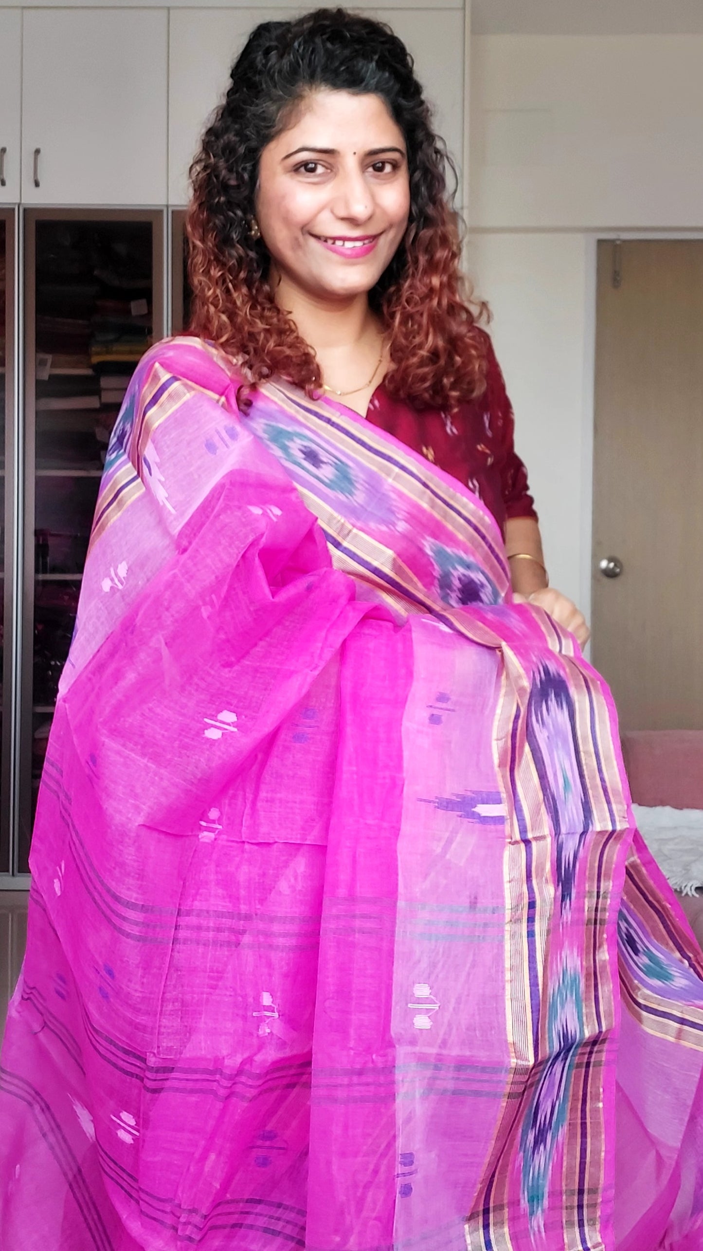 Bengal Tant Cotton Saree-Pink