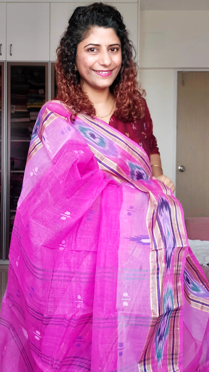 Bengal Tant Cotton Saree-Pink