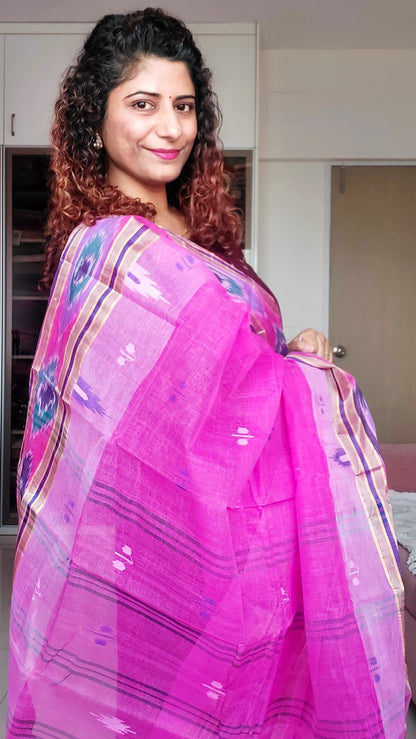 Bengal Tant Cotton Saree-Pink