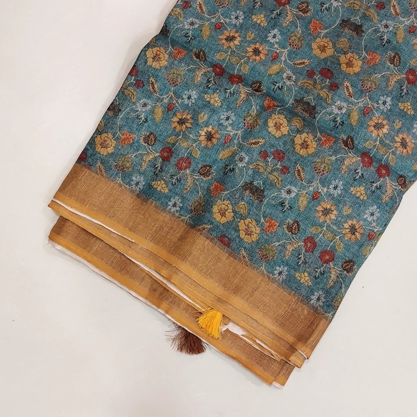 Pure Linen Kalamkari Saree in Teal