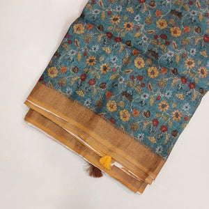 Pure Linen Kalamkari Saree in Teal