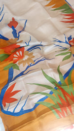 Load image into Gallery viewer, Murshidabad Pure Silk Sarees Hand block Print- Cream and Multi Color
