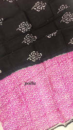 Load image into Gallery viewer, Murshidabad Pure Silk Sarees Hand block Print- Black Pink Patli Pallu
