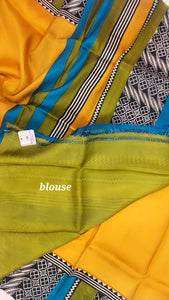 Murshidabad Pure Silk Sarees Hand block Print- Yellow