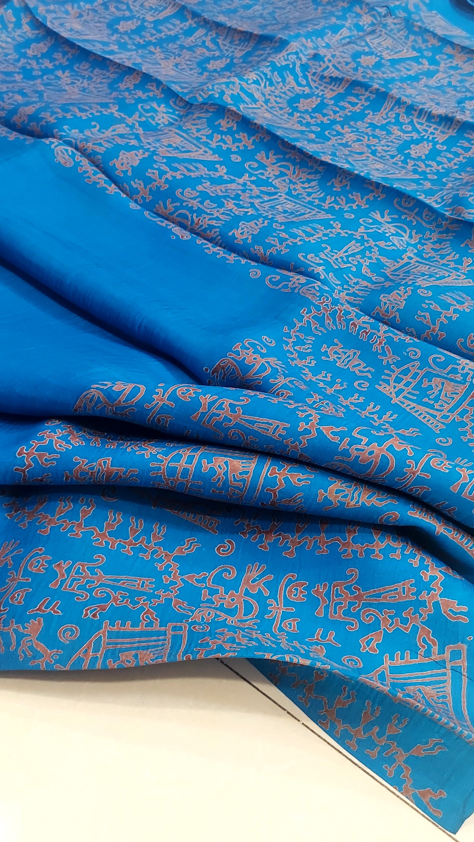 Murshidabad Pure Silk Sarees Hand block Print- Firozi