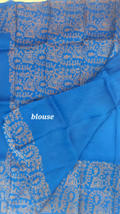 Murshidabad Pure Silk Sarees Hand block Print- Firozi