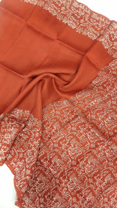 Murshidabad Pure Silk Sarees Hand block Print- Rust