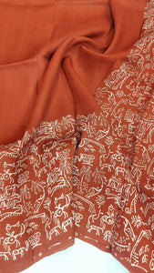 Murshidabad Pure Silk Sarees Hand block Print- Rust