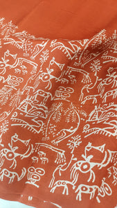 Murshidabad Pure Silk Sarees Hand block Print- Rust