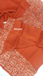 Load image into Gallery viewer, Murshidabad Pure Silk Sarees Hand block Print- Rust
