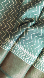 Load image into Gallery viewer, Pure Tussar Silk Sarees Handblock Print-English Green
