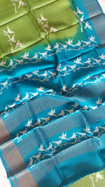 Load image into Gallery viewer, Pure Tussar Silk Saree Handblock Print- Green
