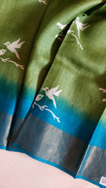 Load image into Gallery viewer, Pure Tussar Silk Saree Handblock Print- Green
