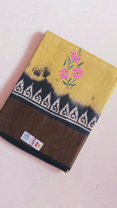 Pure Tussar Silk Saree Handblock Print - Mustard Yellow