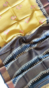 Pure Tussar Silk Saree Handblock Print - Mustard Yellow