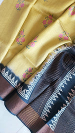 Load image into Gallery viewer, Pure Tussar Silk Saree Handblock Print - Mustard Yellow
