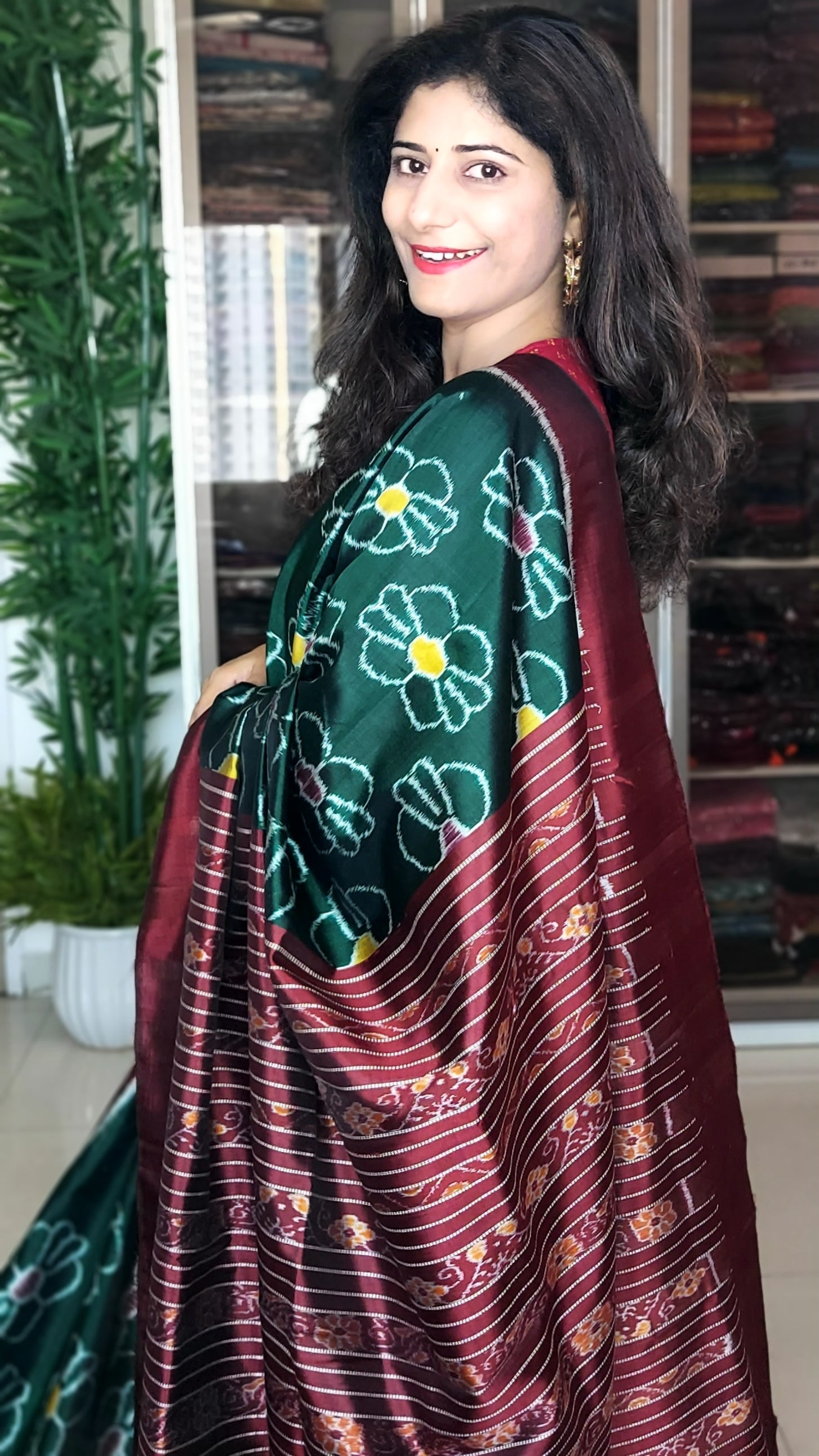 Odisha Ikkat Pure Silk Saree- Bottle Green