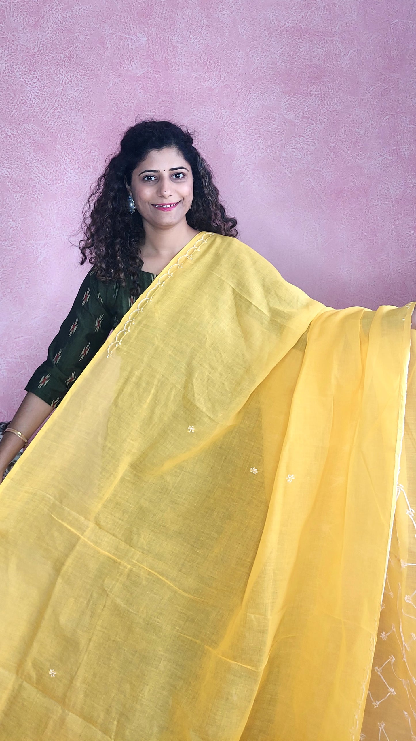 Chikankari Cotton Saree- Deep Yellow