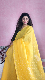 Load image into Gallery viewer, Chikankari Cotton Saree- Deep Yellow
