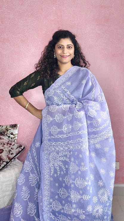 Chikankari Cotton Saree- Lilac