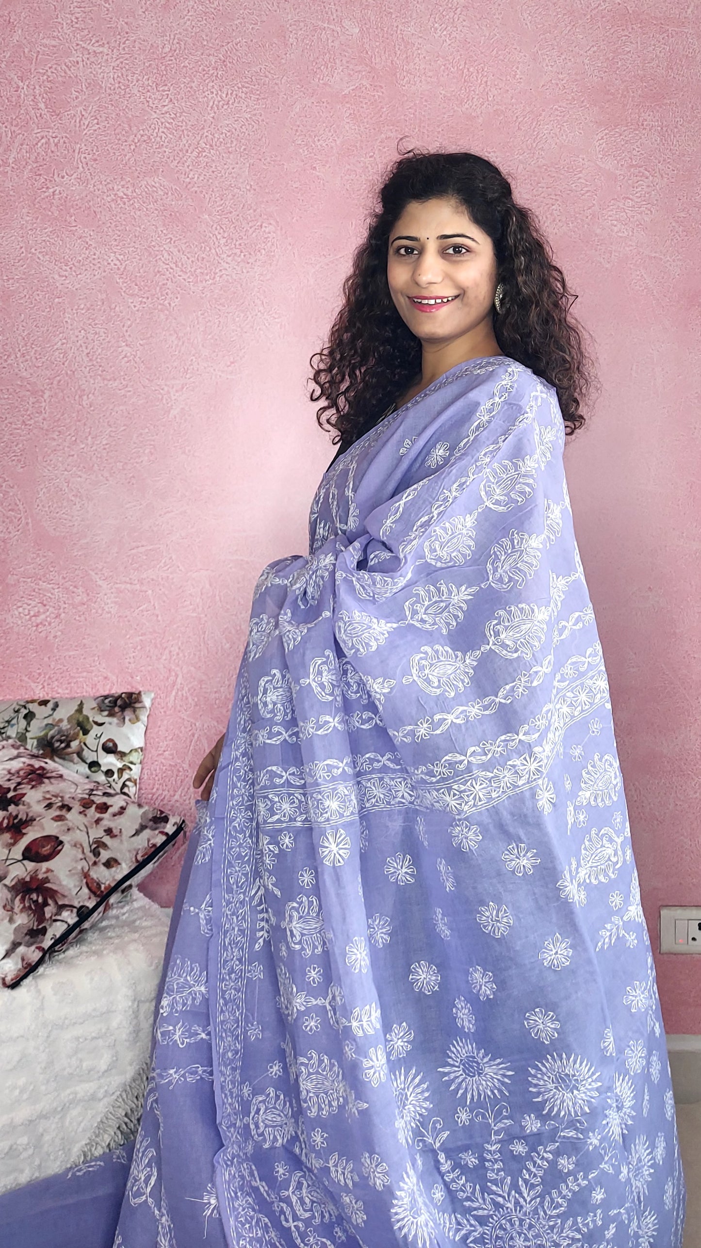 Chikankari Cotton Saree- Lilac