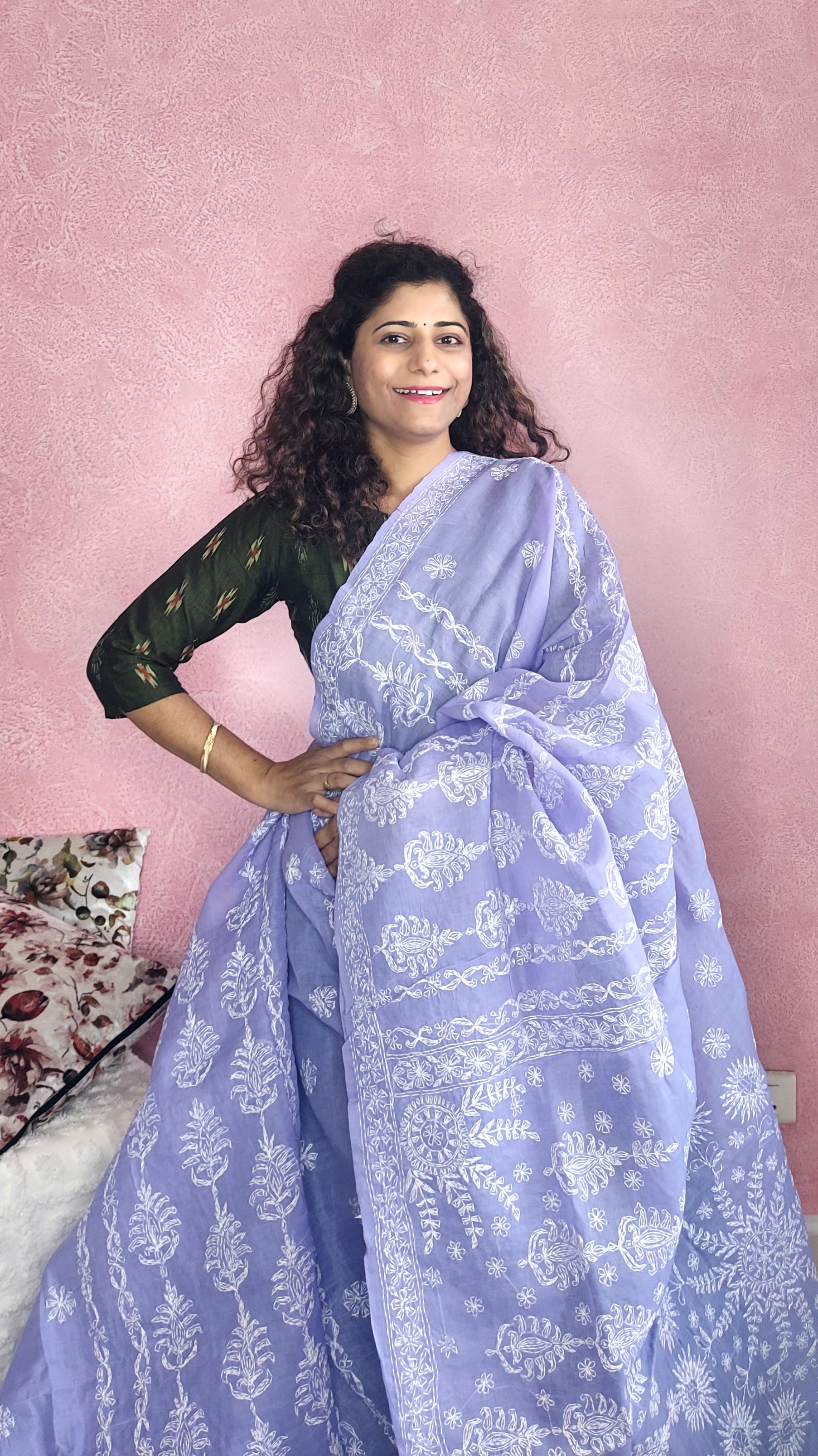 Chikankari Cotton Saree- Lilac