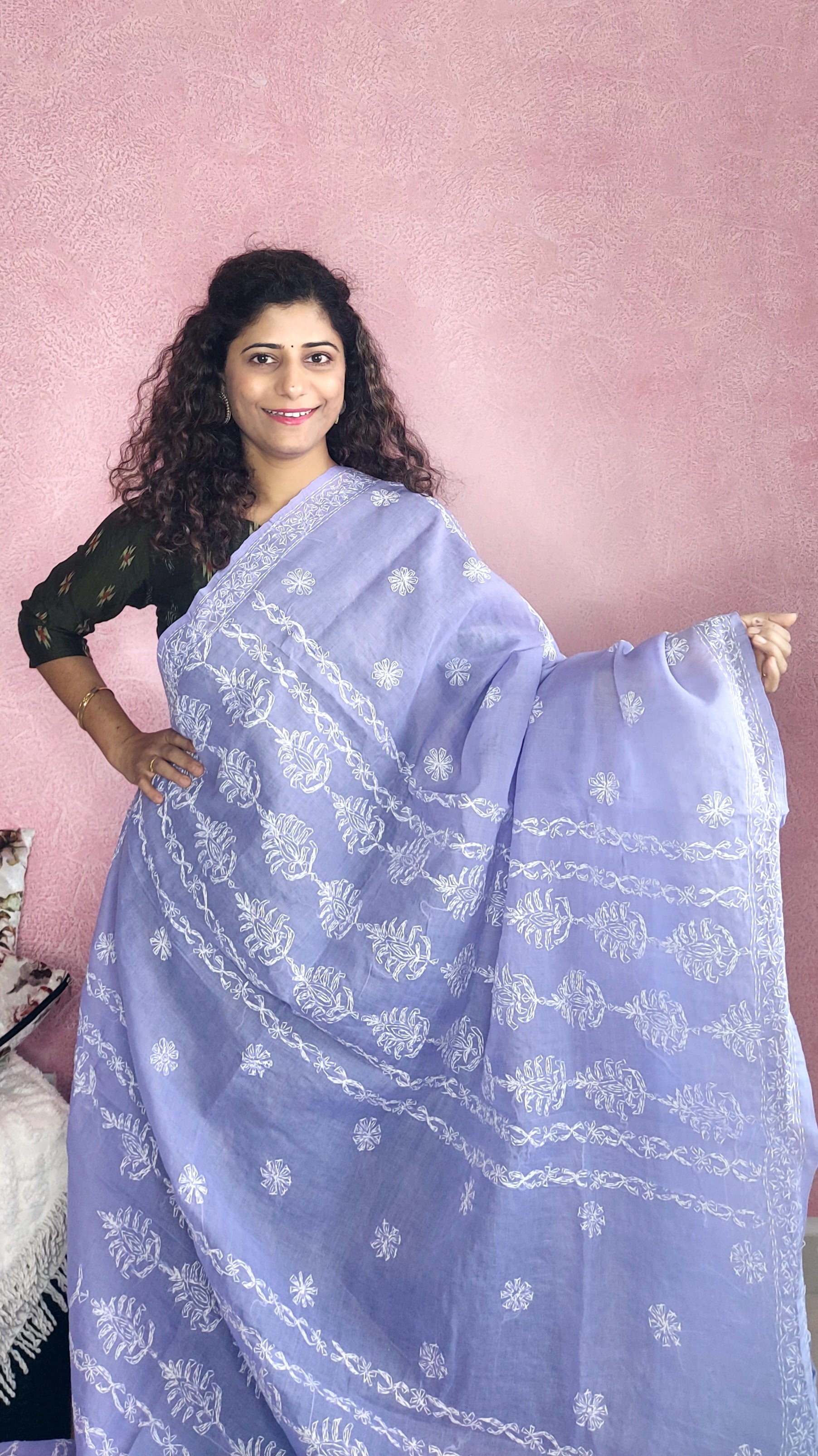 Chikankari Cotton Saree- Lilac