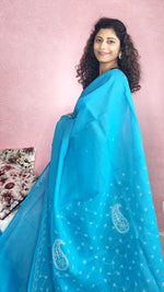 Load image into Gallery viewer, Chikankari Cotton Saree- Blue
