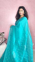 Load image into Gallery viewer, Chikankari Cotton Saree- Sea Green
