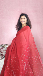 Load image into Gallery viewer, Chikankari Cotton Saree- Red
