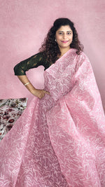 Load image into Gallery viewer, Kota Cotton Saree With Tepchi Chikankari Work- Rosy Pink
