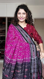 Load image into Gallery viewer, Odisha Ikkat Khandua Cotton Saree - Magenta Black
