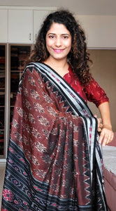 Odisha Ikkat Khandua Cotton Saree- Brown-Black