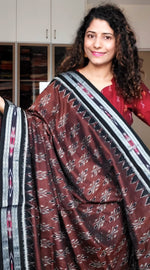 Load image into Gallery viewer, Odisha Ikkat Khandua Cotton Saree- Brown-Black
