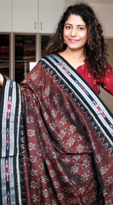 Odisha Ikkat Khandua Cotton Saree- Brown-Black