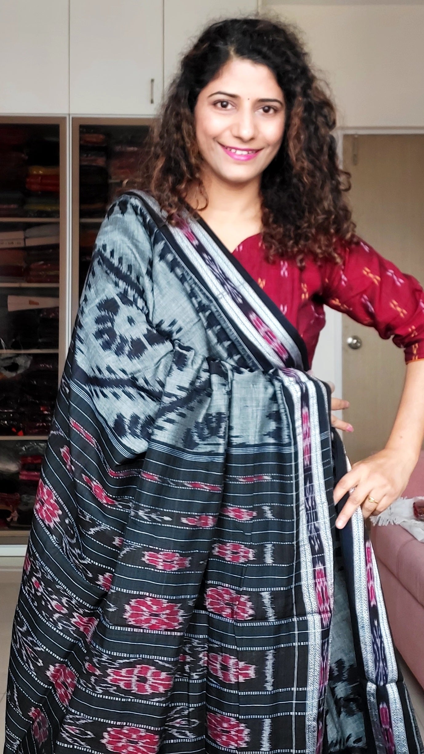 Khandua Cotton Saree - Grey