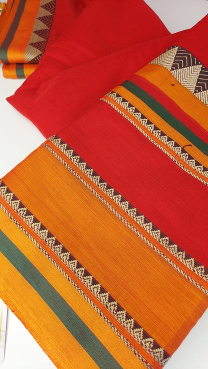 Narayanpet Mercerized Cotton Saree With Broad Border - Red