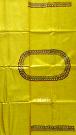 Load image into Gallery viewer, Pure Tussar Silk Madhubani Hand Painted Saree - Amber Yellow
