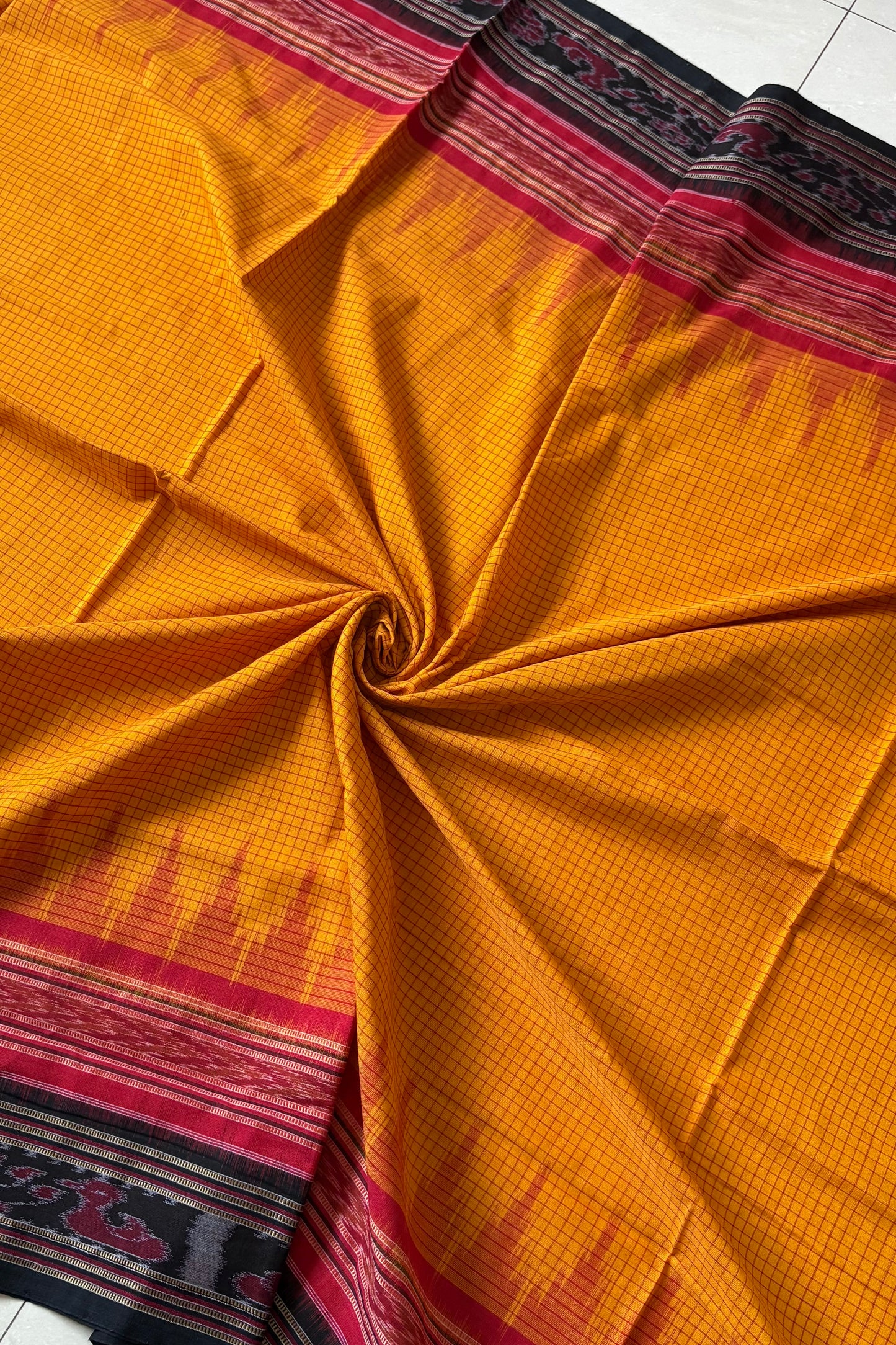 Sachipaar Khandua Cotton Saree: Yellow
