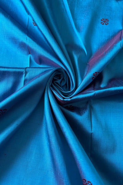 Exclusive Double Pallu Berhampuri Pure Silk Patta Saree - Blue & Deep Maroon