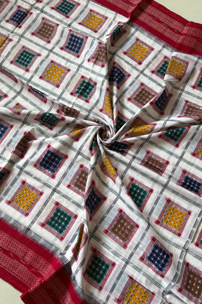 Exclusive Sambalpuri Pure Cotton Saree - White