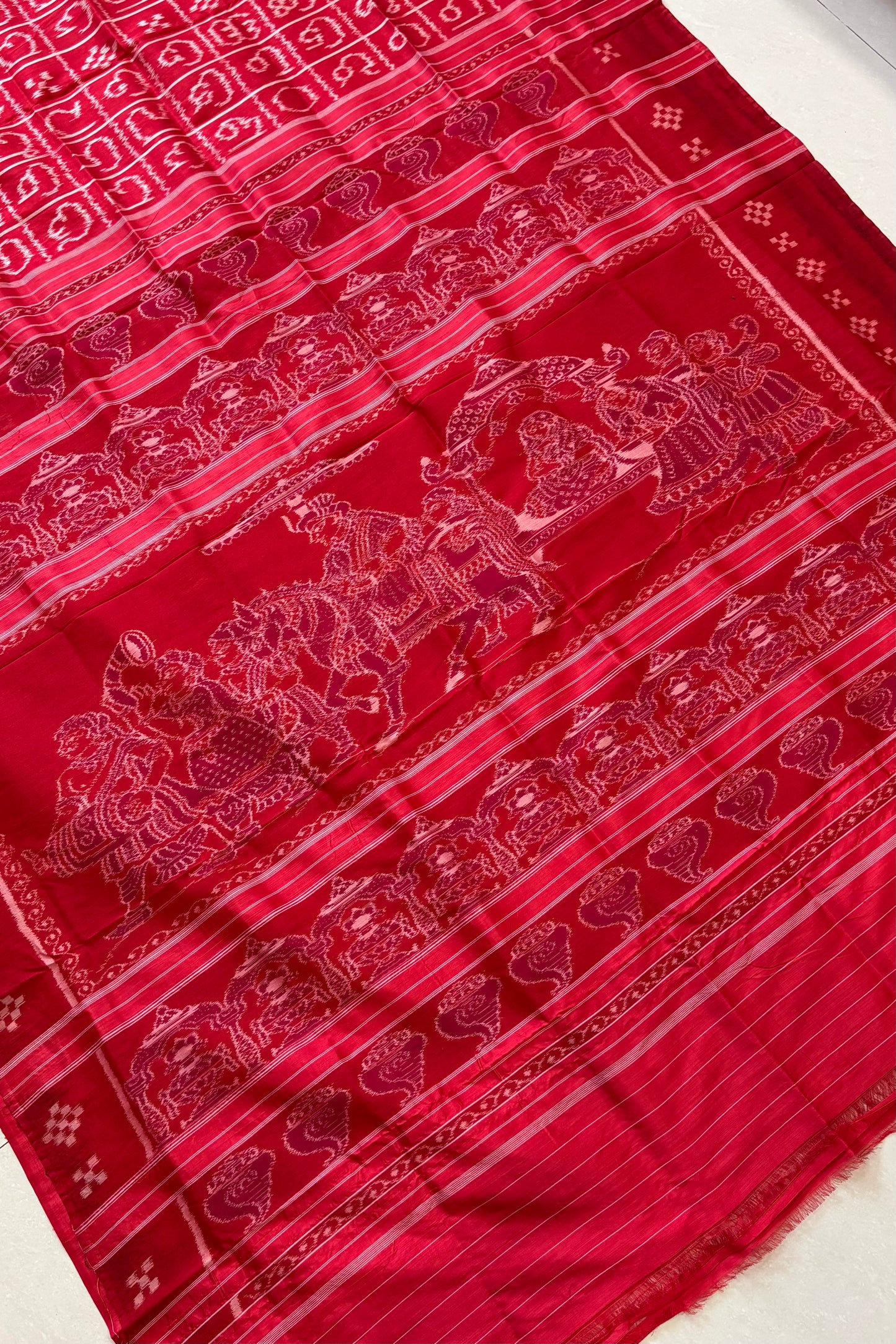 Odisha Ikkat Odia Varnamala Khandua Silk Saree - Red