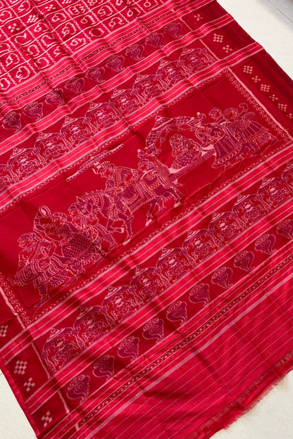 Odisha Ikkat Odia Varnamala Khandua Silk Saree - Red