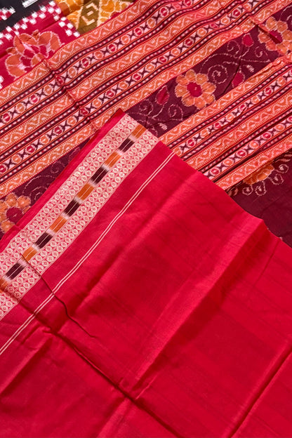 Sambalpuri Pure Cotton Saree - Mustard & Red