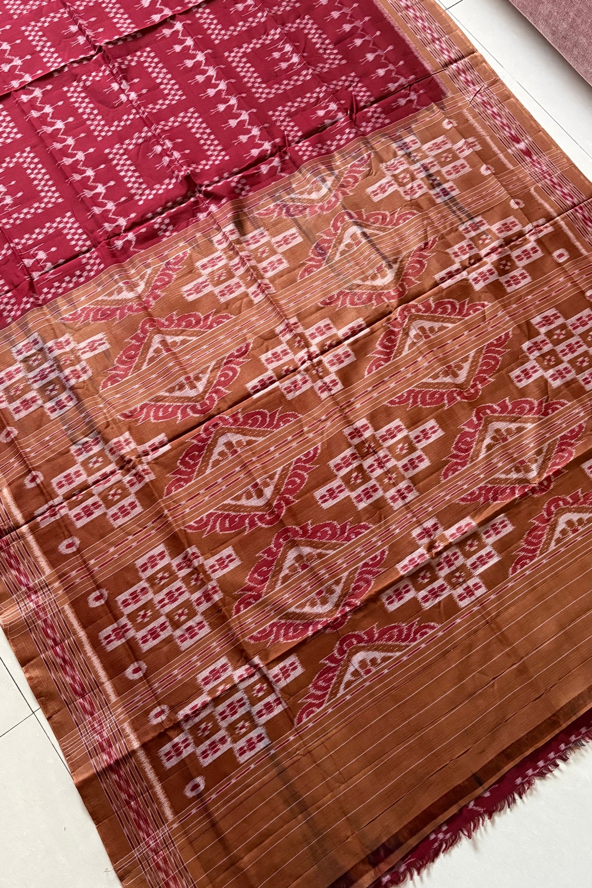 Odisha Ikkat Khandua Cotton Saree - Maroon