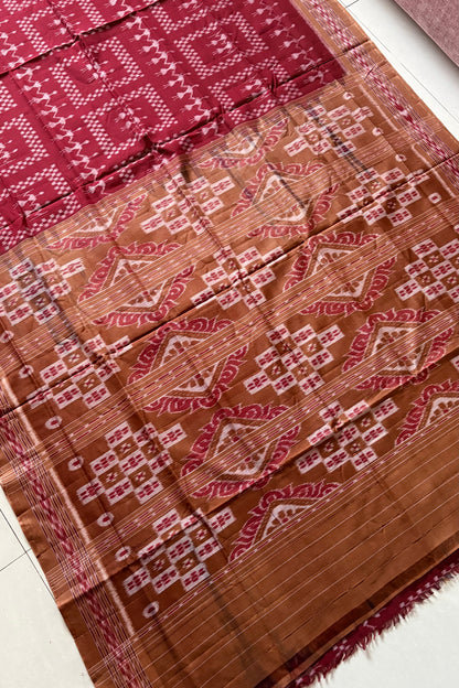 Odisha Ikkat Khandua Cotton Saree - Maroon