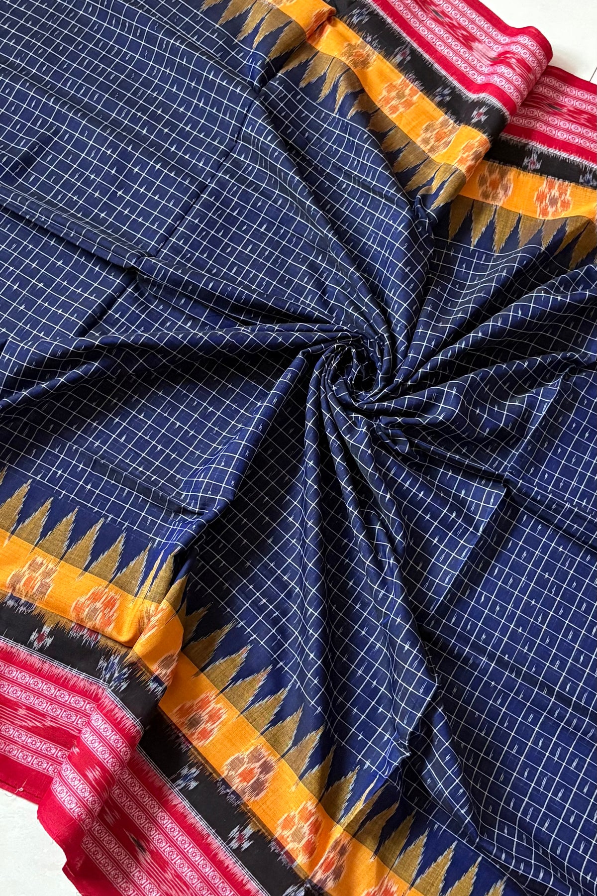 Odisha Ikkat Khandua Cotton Saree - Dark Navy Blue